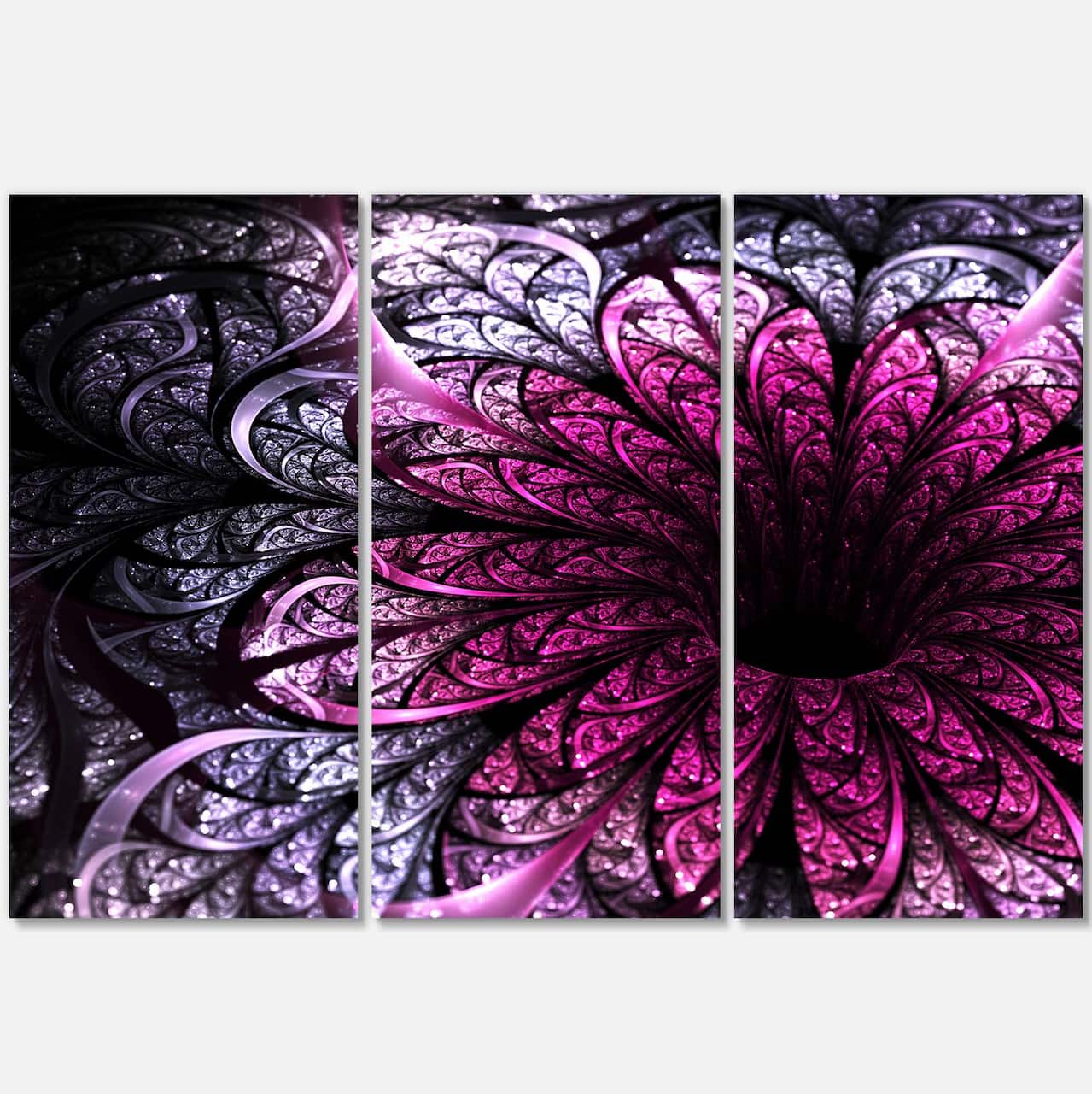 Designart - Dark Purple Fractal Flower Digital Art - Floral Canvas Art Print
